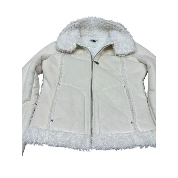 Bebe Y2K Faux Suede Jacket w/ Faux Fox Fur Trim White Cream Size Small - Picture 8 of 14
